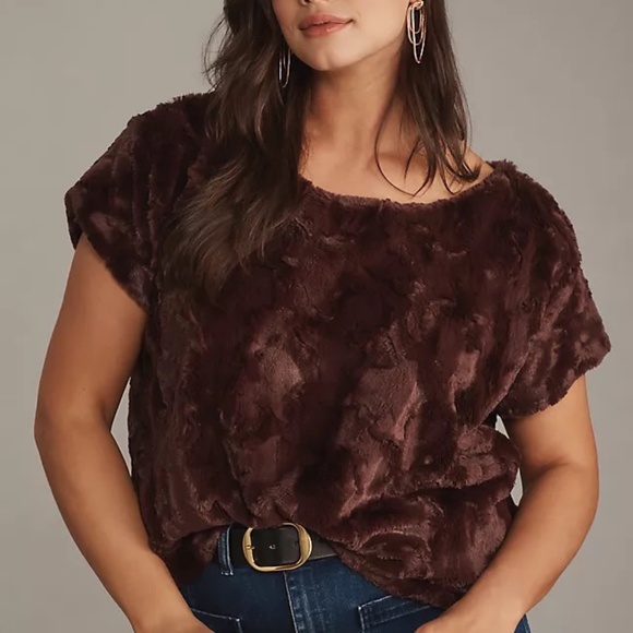 NWT Anthropologie Brown Faux Fur Tee 1X - Picture 2 of 4